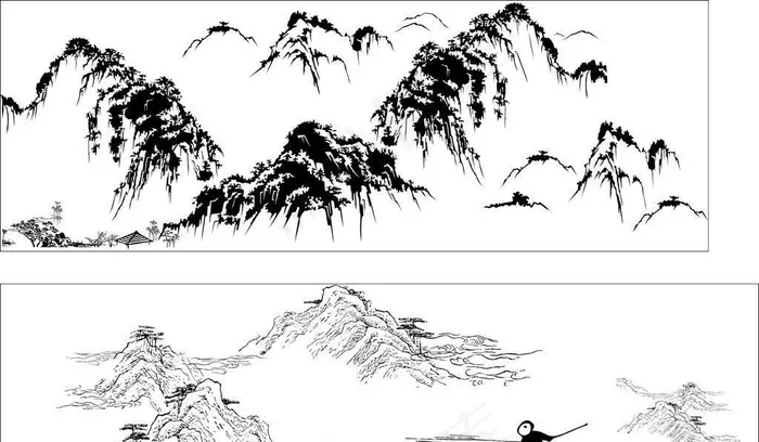山水画图片cdr矢量模版下载