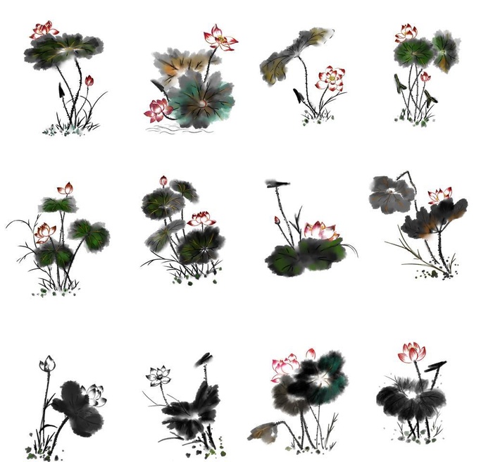 水墨写意荷花图片