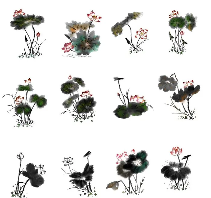 水墨写意荷花图片(6000x6000)psd模版下载