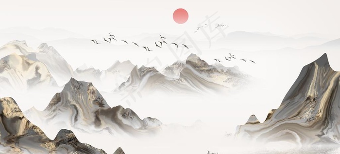 中国风水墨山水画图片(2500x1575)psd模版下载
