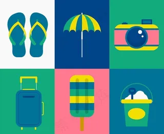 6款彩色夏季度假元素矢量素材图片