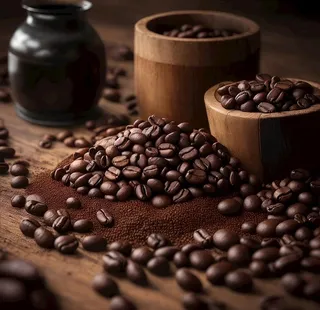 散落一地的咖啡豆图片