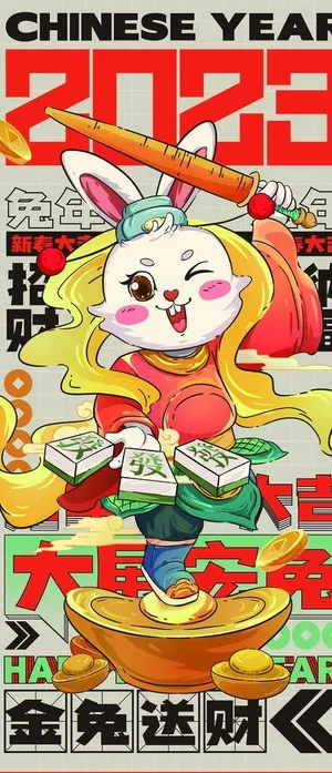 兔年春节红色促销海报图片