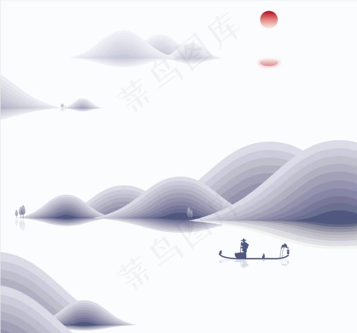 水墨山水纹元素矢量图片ai矢量模版下载