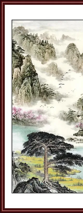 迎客松山水国画图片