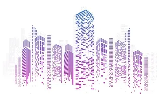 渐变科技马赛克城市剪影粒子元素图片