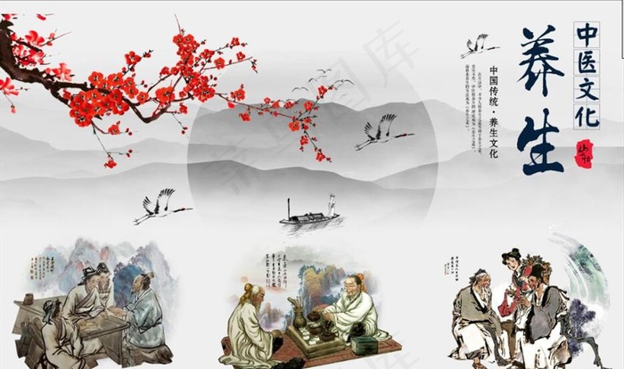 复古怀旧中医养生装饰背景墙图片(9071x5669)psd模版下载