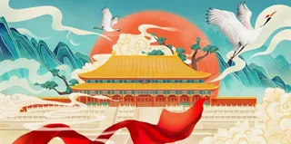 中国风建筑山水背景图片