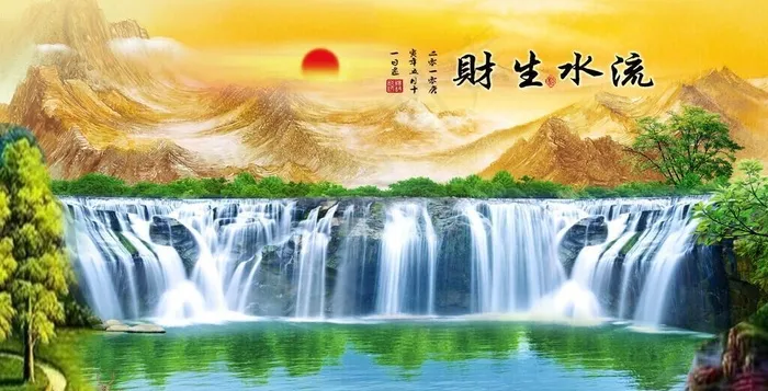 流水生财图片(3648x2211)psd模版下载