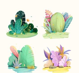 扁平风绿色植物手绘素材图片