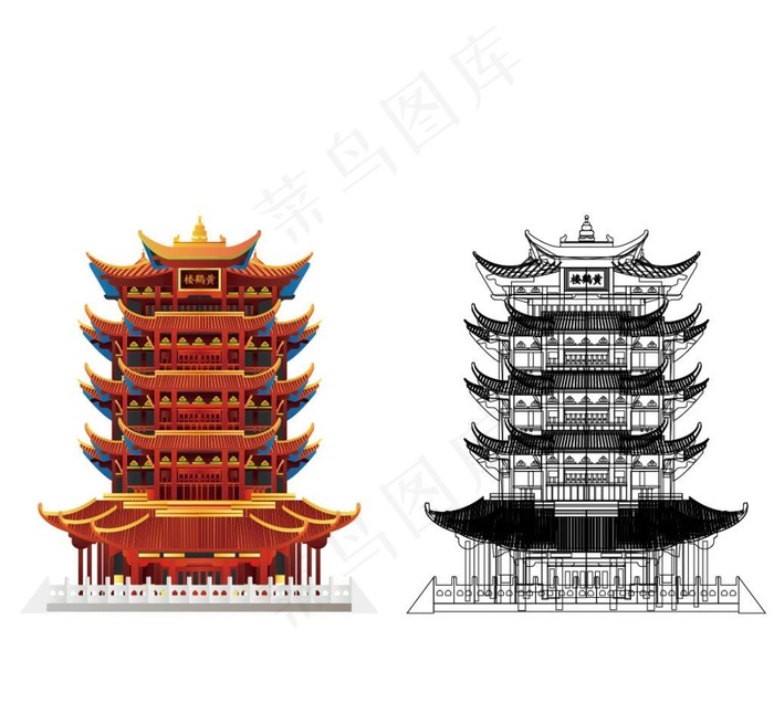 武汉黄鹤楼图片ai矢量模版下载
