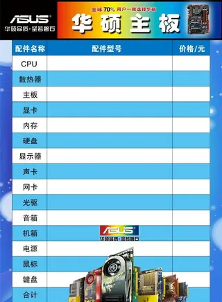 华硕组装电脑配置单图片