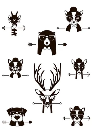 可爱卡通动物头像剪影元素图片