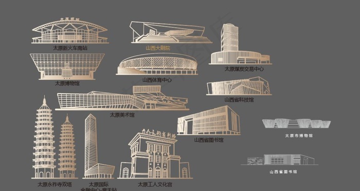 太原地标 建筑图片ai矢量模版下载