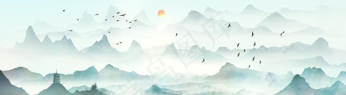 中国风意境水墨山水画古风山水装图片