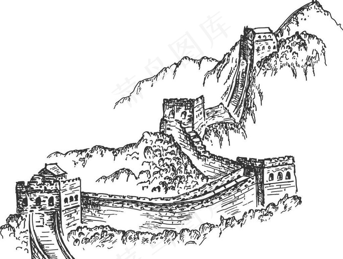 矢量手绘长城图片ai矢量模版下载