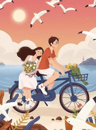 沙滩上的双人骑行图片