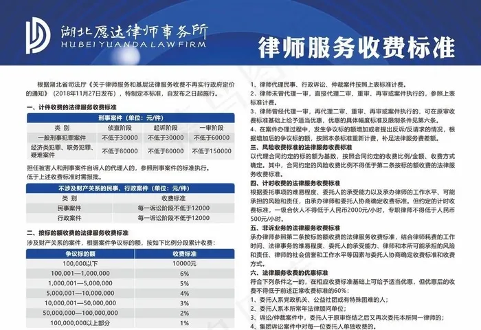 律师服务收费标准图片cdr矢量模版下载