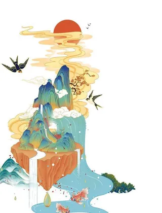 国潮山水插画图片