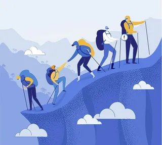 扁平登山插画图片