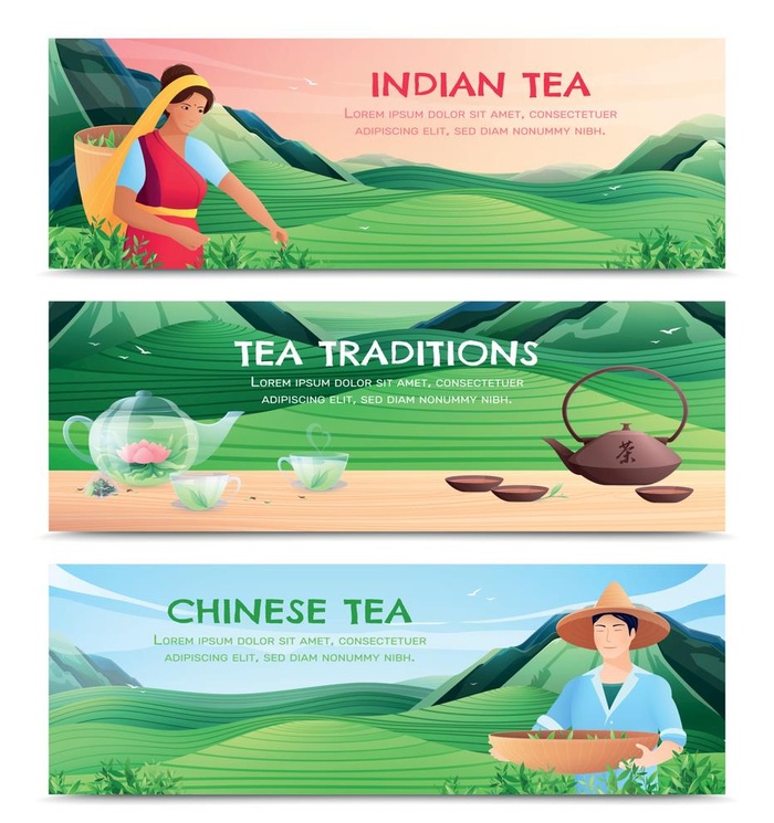 扁平风ai矢量采茶人背景图片