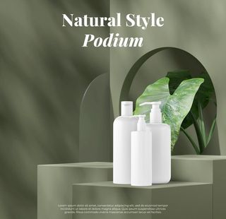 棕绿色墙壁板水磨石产品展示台图片