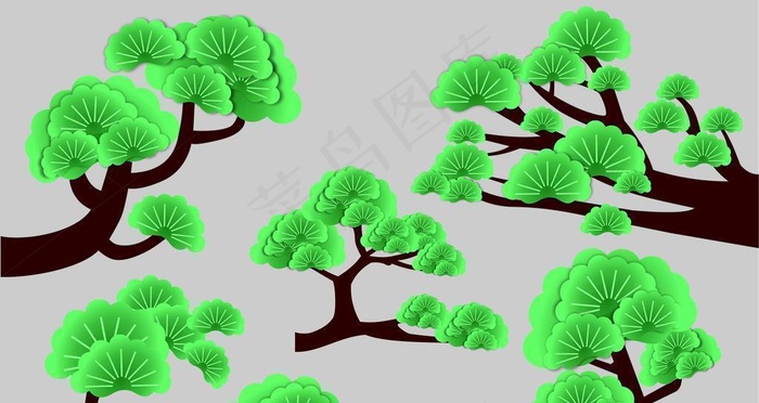 松树松柏插画图片cdr矢量模版下载