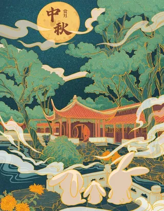 中秋插画图片