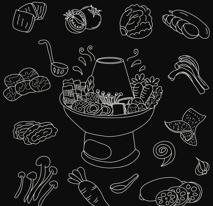 火锅食物线稿矢量图图片(5000x5000)psd模版下载