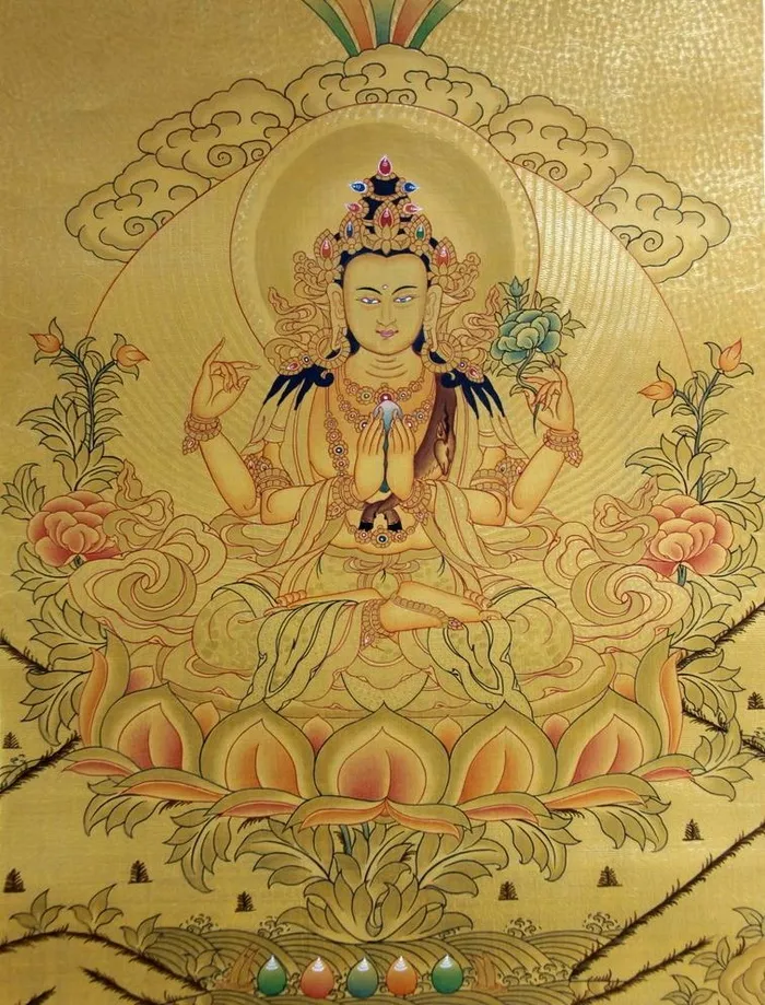 四臂观音金唐卡图片