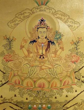 四臂观音金唐卡图片