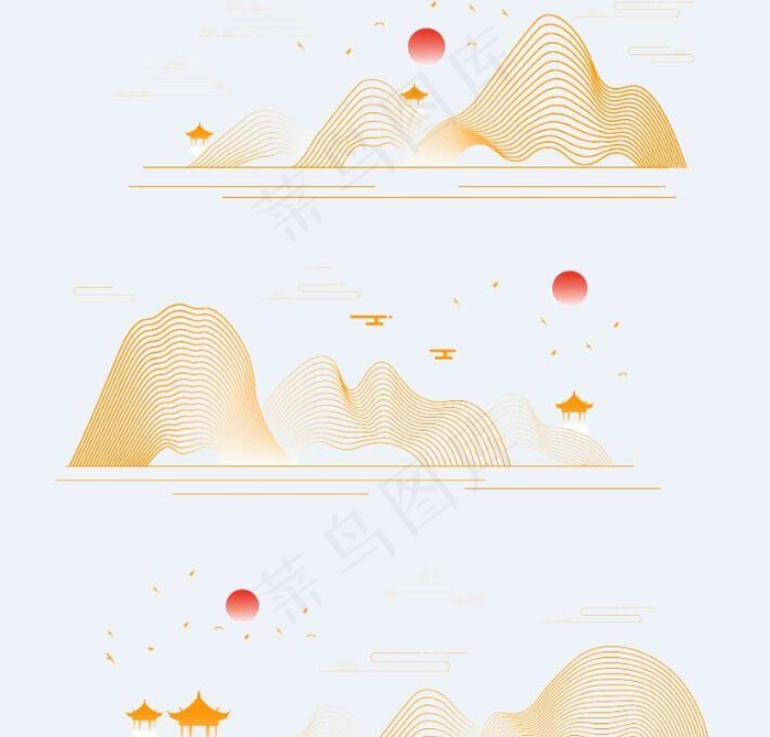 中式山水 图片ai矢量模版下载