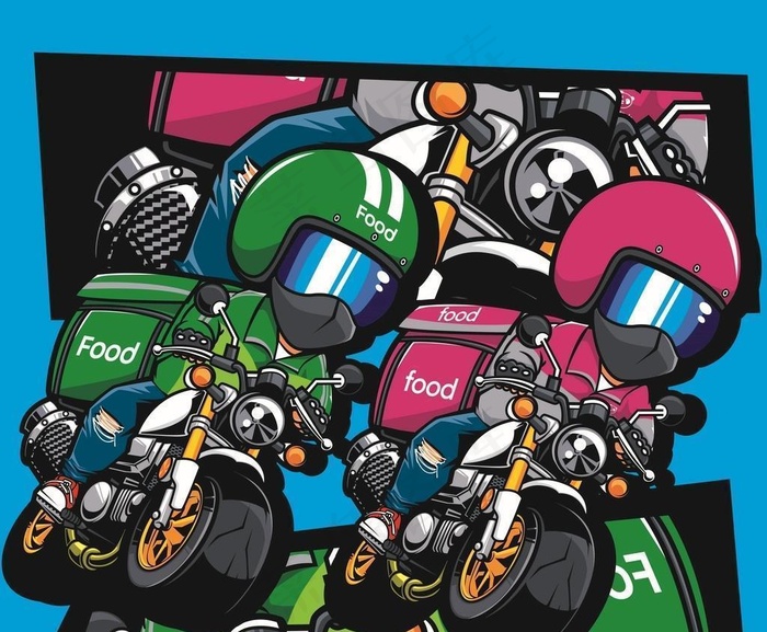 复古改装汽车赛车皮卡车潮流插画图片