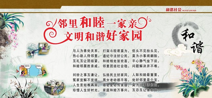 邻里和谐文化展牌图片(6803x3401)psd模版下载