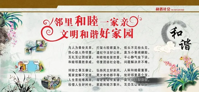 邻里和谐文化展牌图片(6803x3401)psd模版下载