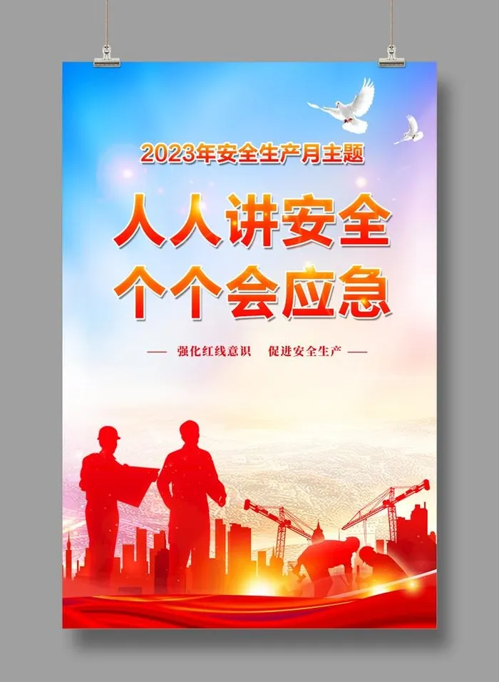 安全生产月海报 红色背景图片