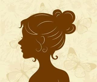 手绘女孩剪影蝴蝶线条插画图片