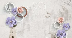 3d圈圈花朵新中式背景图片