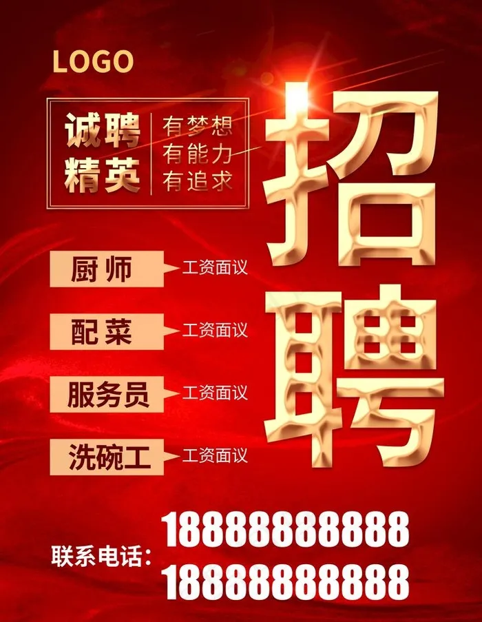 红色喜庆招聘海报图片(5315x7087)psd模版下载