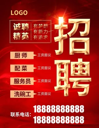 红色喜庆招聘海报图片