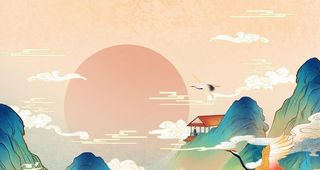 国潮手绘山水图片