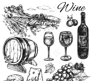 手绘复古葡萄酒图片