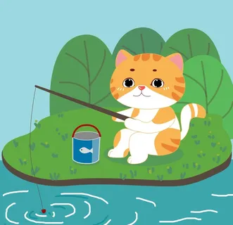 小猫钓鱼图片 小猫钓鱼图片