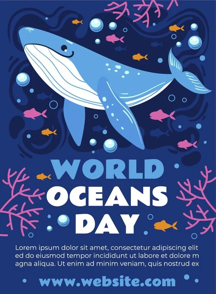 蓝色海洋风卡通海底世界生日插画图片