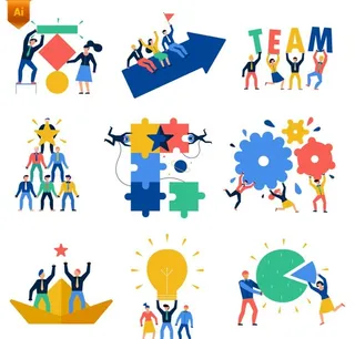 卡通团队合作插画图片