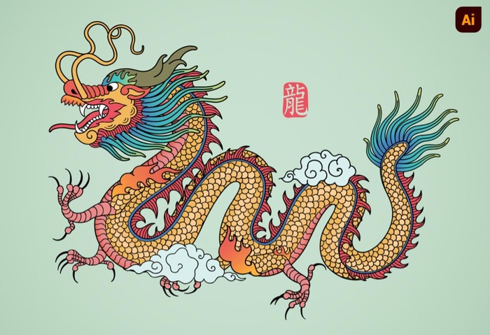中国龙插画图片ai矢量模版下载