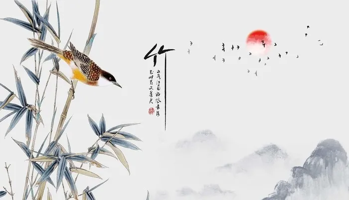 水墨竹子山水画图片(9071x5669)psd模版下载