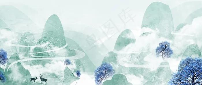 意境水墨山水图片(3993x1969)psd模版下载