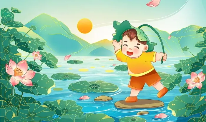 国潮夏天夏至小暑荷花插画图片(200x200)psd模版下载