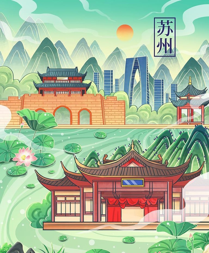 苏州插画图片